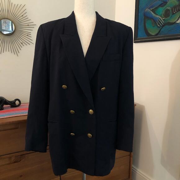 VTG JH Collectibles Wool Blazer Navy Double Breasted 12 M/L Union USA Preppy - Picture 2 of 14